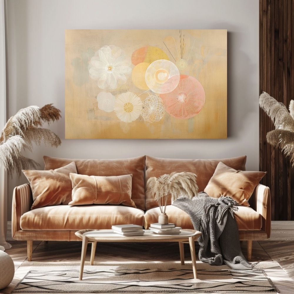 Golden Light Minimalist Abstract Flowers in Soft Neutrals