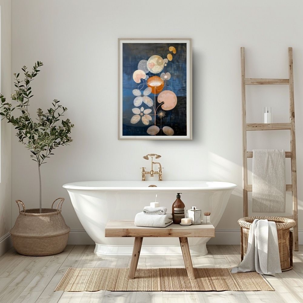 Twilight Floral Nordic Botanical Artwork in Indigo and Rust