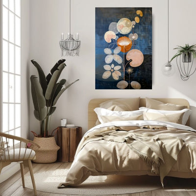 Twilight Floral Nordic Botanical Artwork in Indigo and Rust