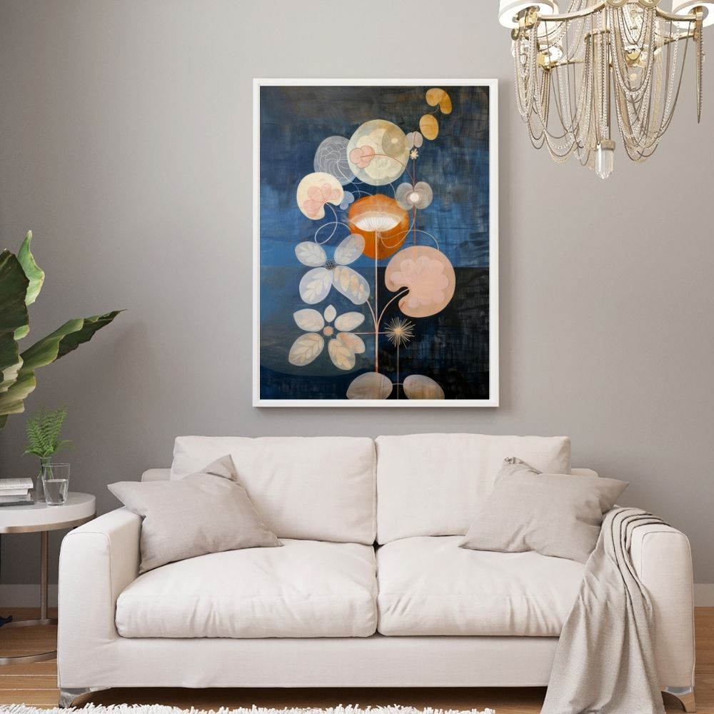 Twilight Floral Nordic Botanical Artwork in Indigo and Rust