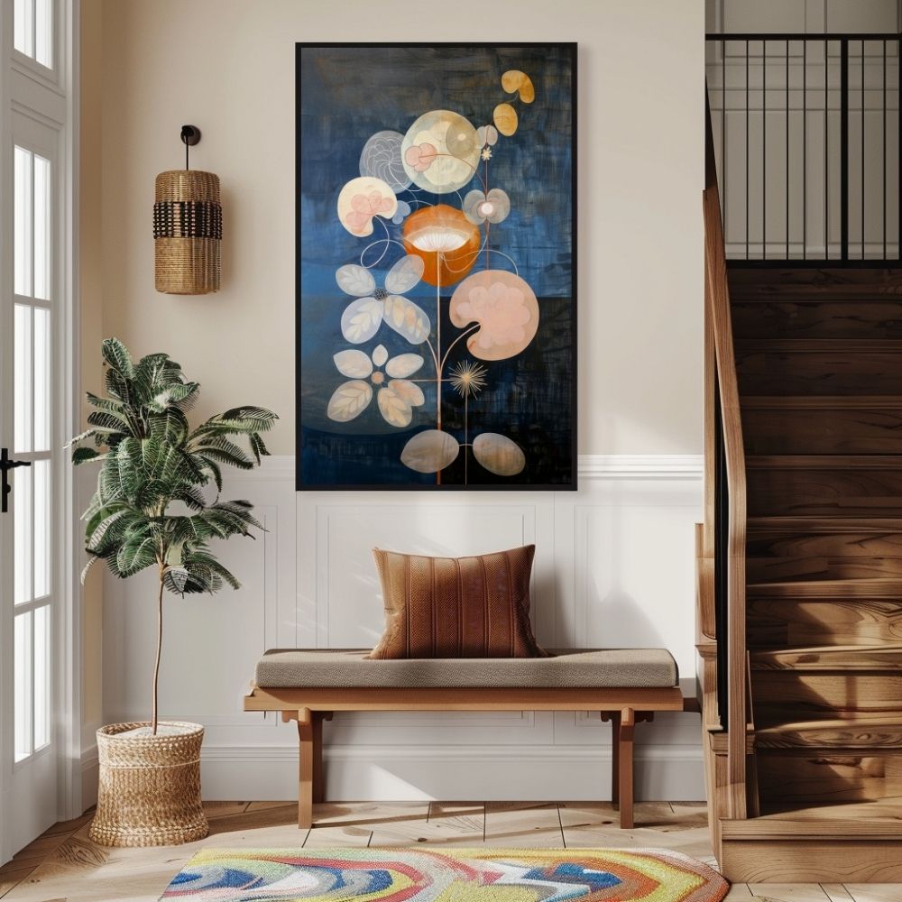 Twilight Floral Nordic Botanical Artwork in Indigo and Rust