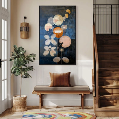 Twilight Floral Nordic Botanical Artwork in Indigo and Rust