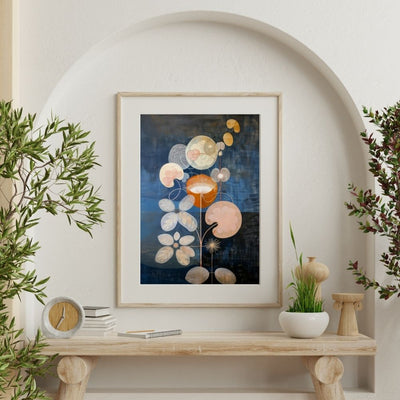 Twilight Floral Nordic Botanical Artwork in Indigo and Rust