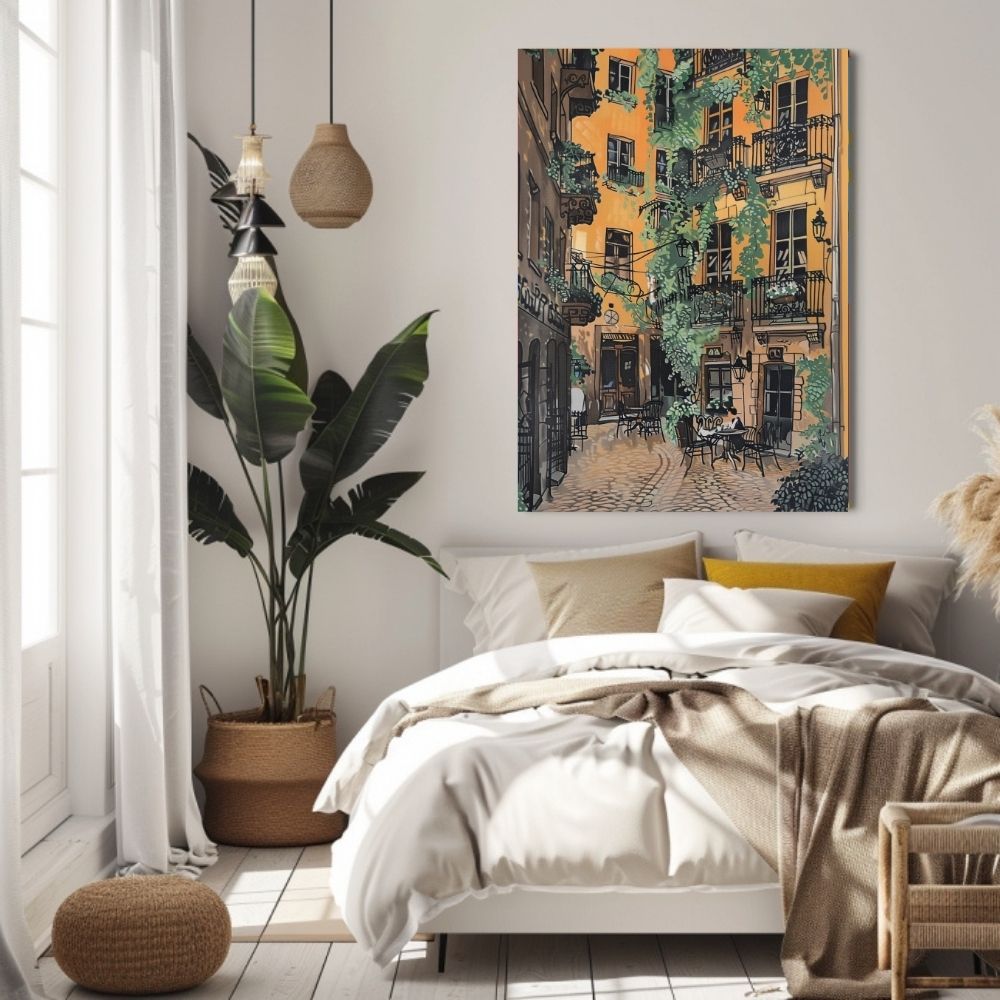 Golden Ivy-Covered Courtyard in a Peaceful Village Digital Art Download