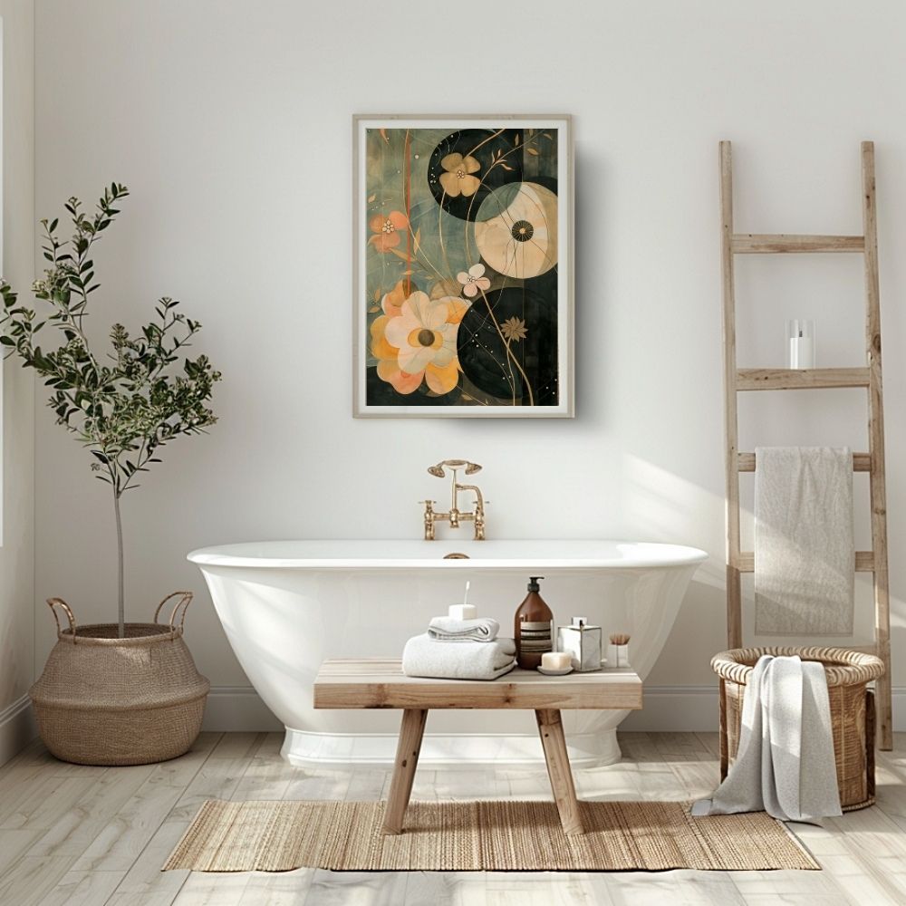 Dusky Bloom Nordic Floral Art in Burnt Orange and Beige