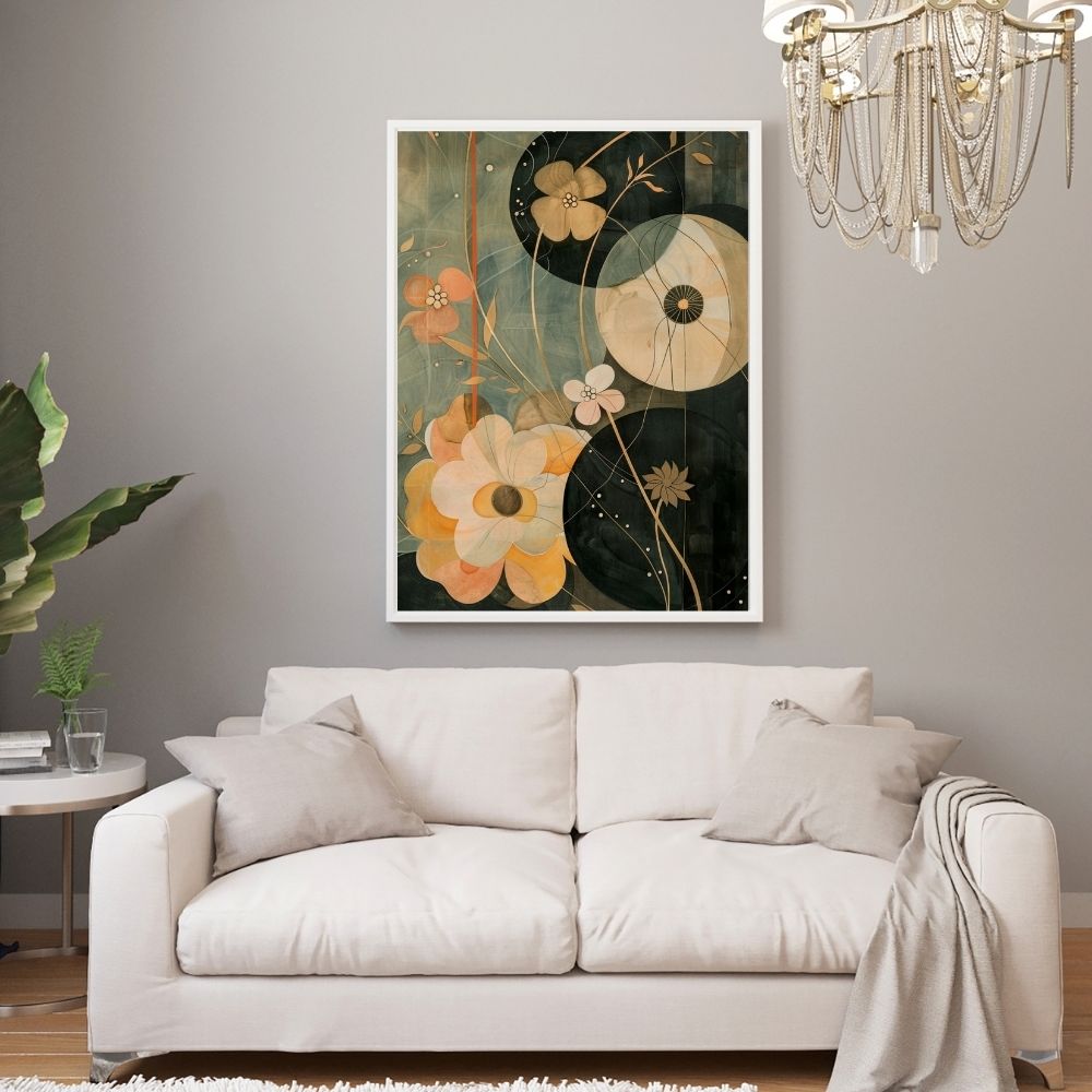 Dusky Bloom Nordic Floral Art in Burnt Orange and Beige