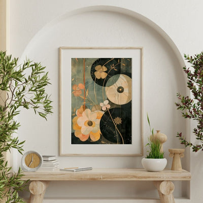Dusky Bloom Nordic Floral Art in Burnt Orange and Beige