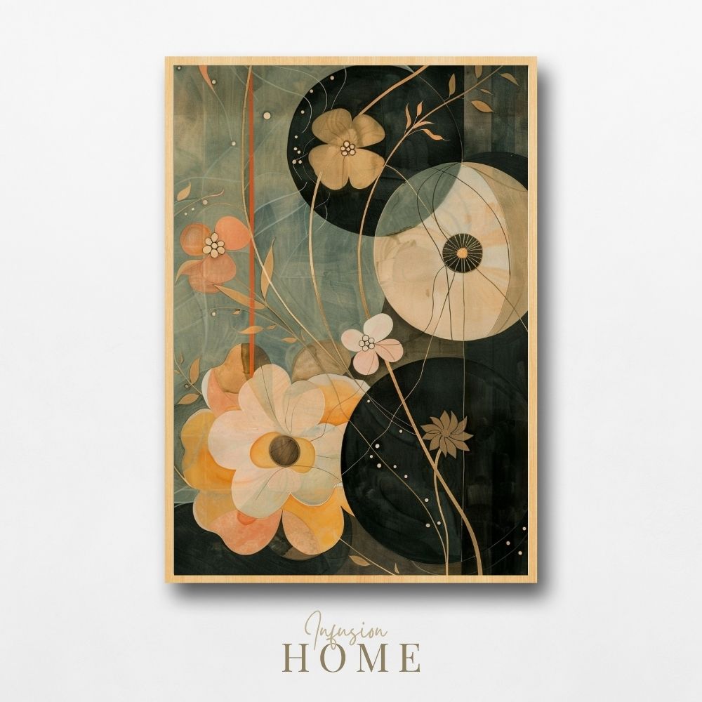 Dusky Bloom Nordic Floral Art in Burnt Orange and Beige