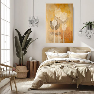 Golden Petals Nordic Floral Art with Earthy Layers