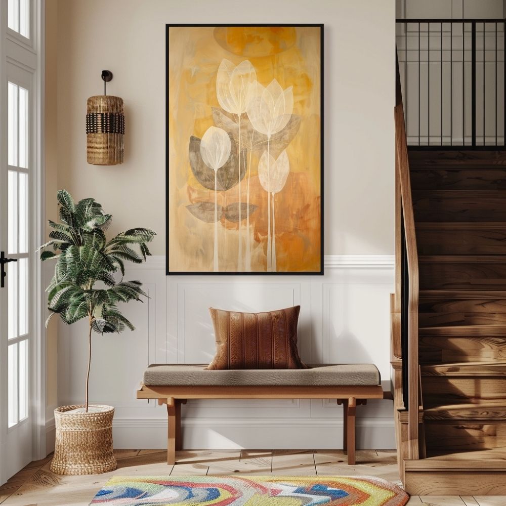 Golden Petals Nordic Floral Art with Earthy Layers