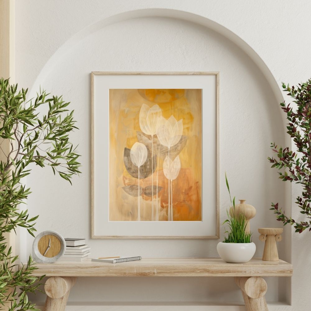 Golden Petals Nordic Floral Art with Earthy Layers