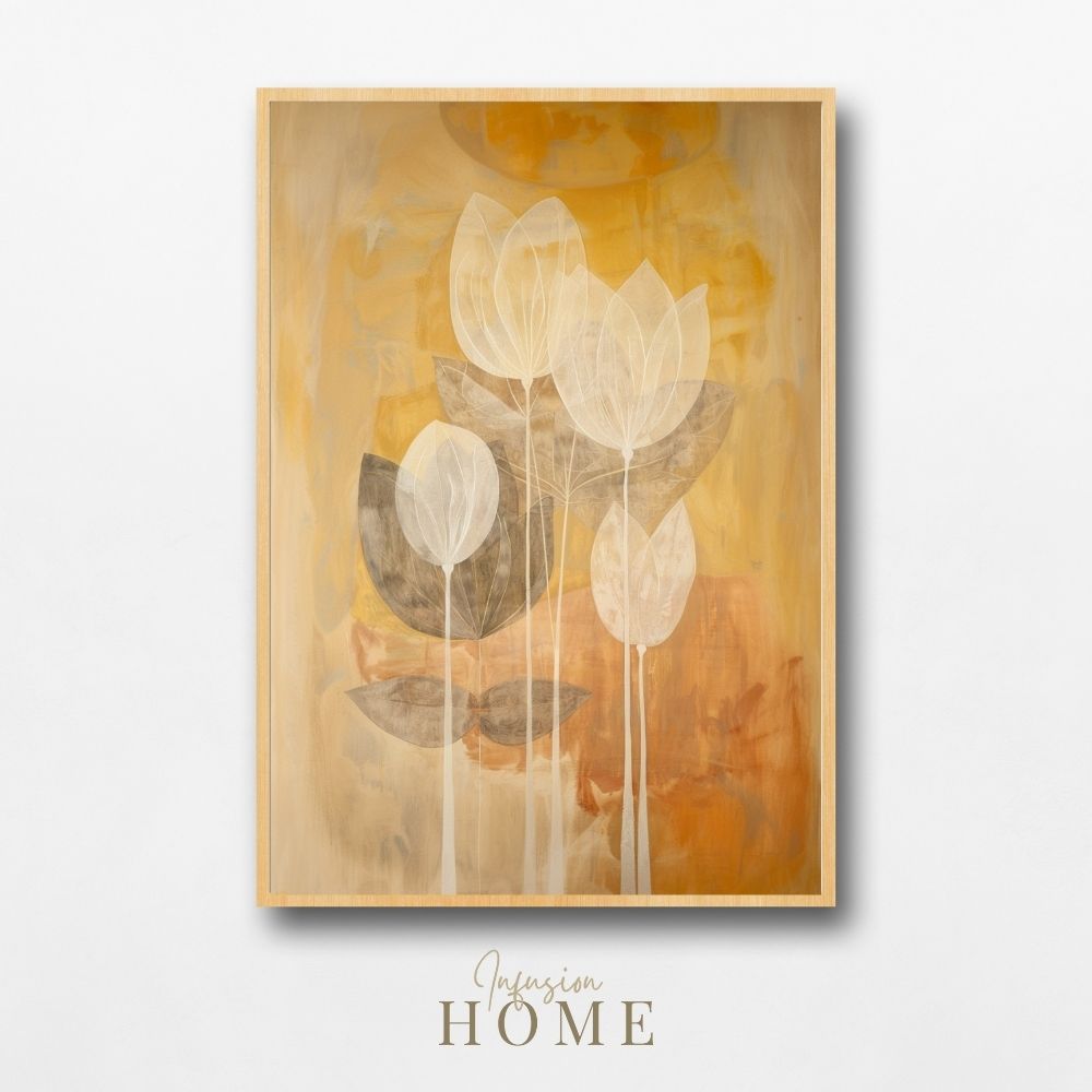 Golden Petals Nordic Floral Art with Earthy Layers