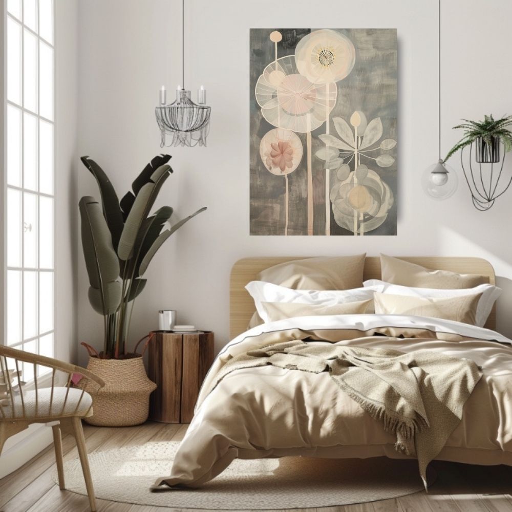 Muted Wildflowers Abstract Floral Print in Soft Grey and Blush