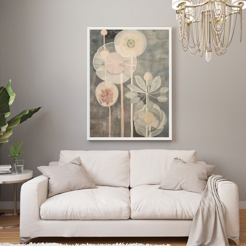 Muted Wildflowers Abstract Floral Print in Soft Grey and Blush
