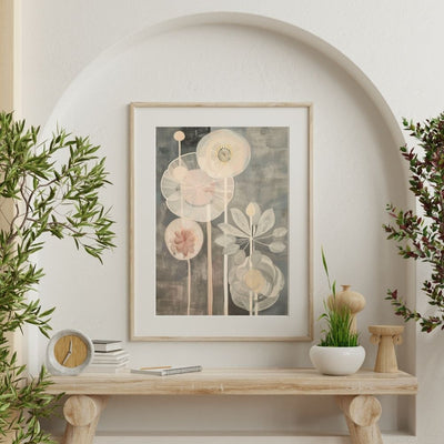 Muted Wildflowers Abstract Floral Print in Soft Grey and Blush