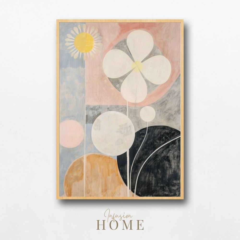 Soft Geometry Stylized Minimal Floral Art in Muted Pastels