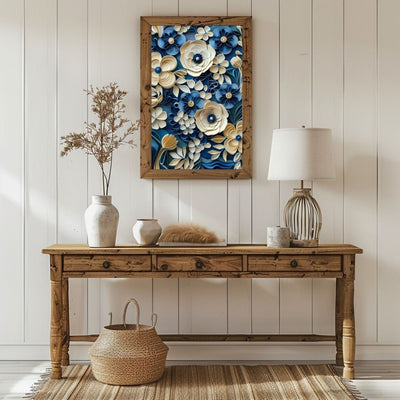 Navy and Cream Paper Cut Flower Art Printable