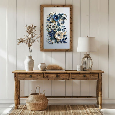 Navy Quilling Paper Cut Floral Art Printable
