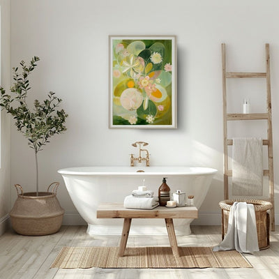 Radiant Nordic Garden Floral Art in Green and Pink Hues