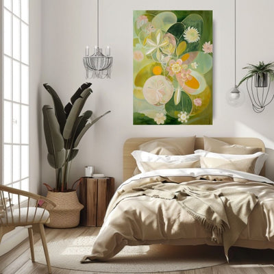 Radiant Nordic Garden Floral Art in Green and Pink Hues