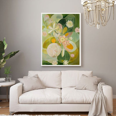 Radiant Nordic Garden Floral Art in Green and Pink Hues