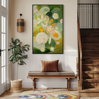 Radiant Nordic Garden Floral Art in Green and Pink Hues