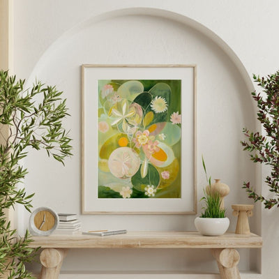 Radiant Nordic Garden Floral Art in Green and Pink Hues