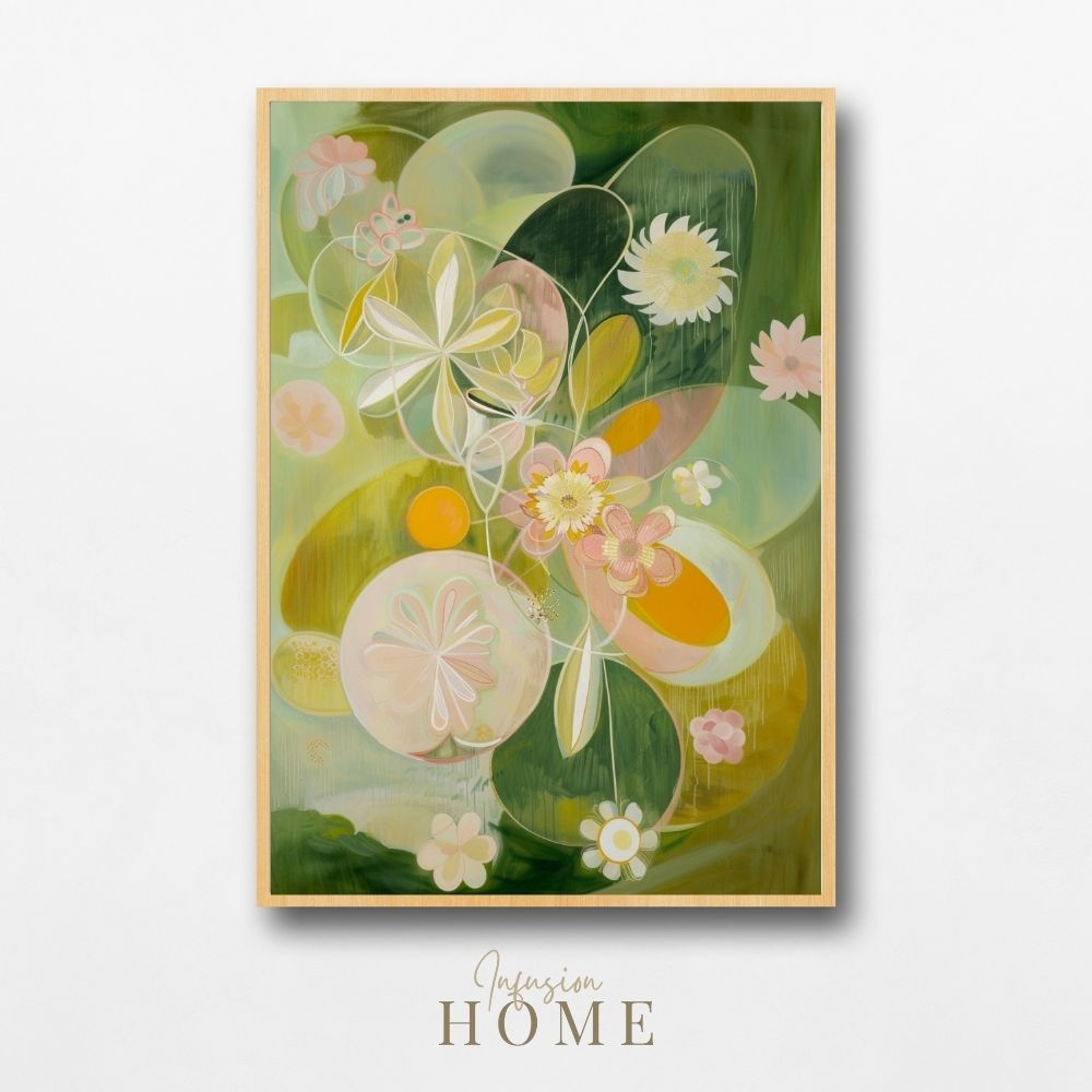 Radiant Nordic Garden Floral Art in Green and Pink Hues