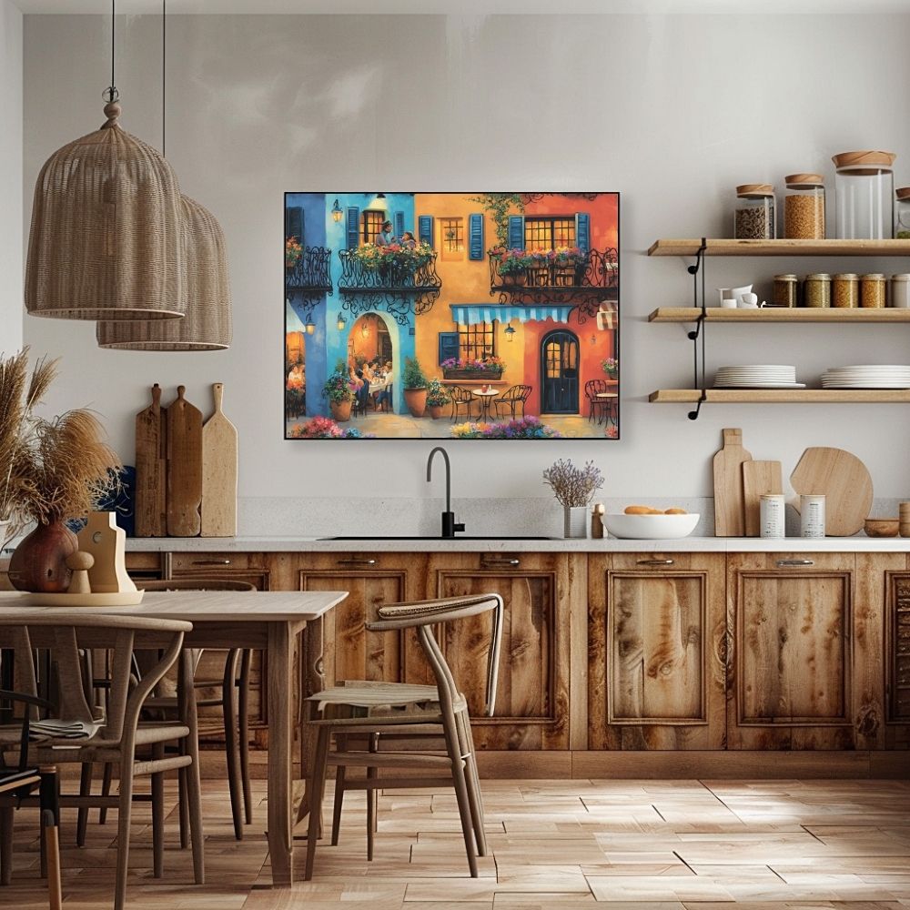 Romantic Balcony Chat in a Colorful Cafe Street Scene Digital Download