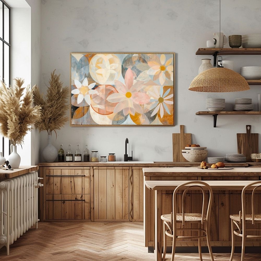 Nordic Floral Geometry Soft Abstract Art in Muted Pastels