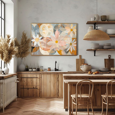 Nordic Floral Geometry Soft Abstract Art in Muted Pastels