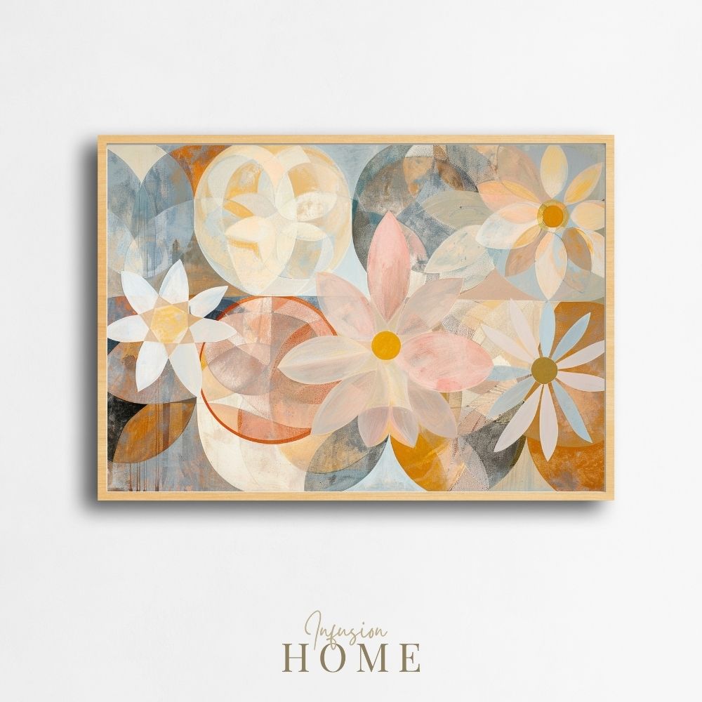 Nordic Floral Geometry Soft Abstract Art in Muted Pastels