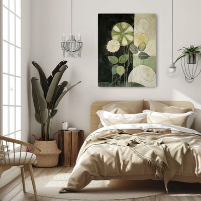 Nordic Floral Minimalist Botanical Art in Green and Cream