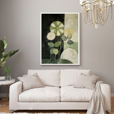 Nordic Floral Minimalist Botanical Art in Green and Cream
