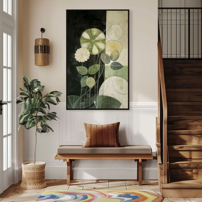 Nordic Floral Minimalist Botanical Art in Green and Cream