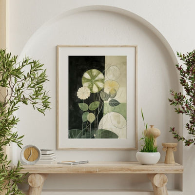 Nordic Floral Minimalist Botanical Art in Green and Cream