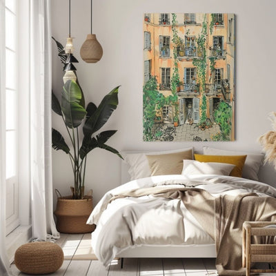 Soft Pastel Courtyard with Ivy-Draped Balconies Digital Art Download