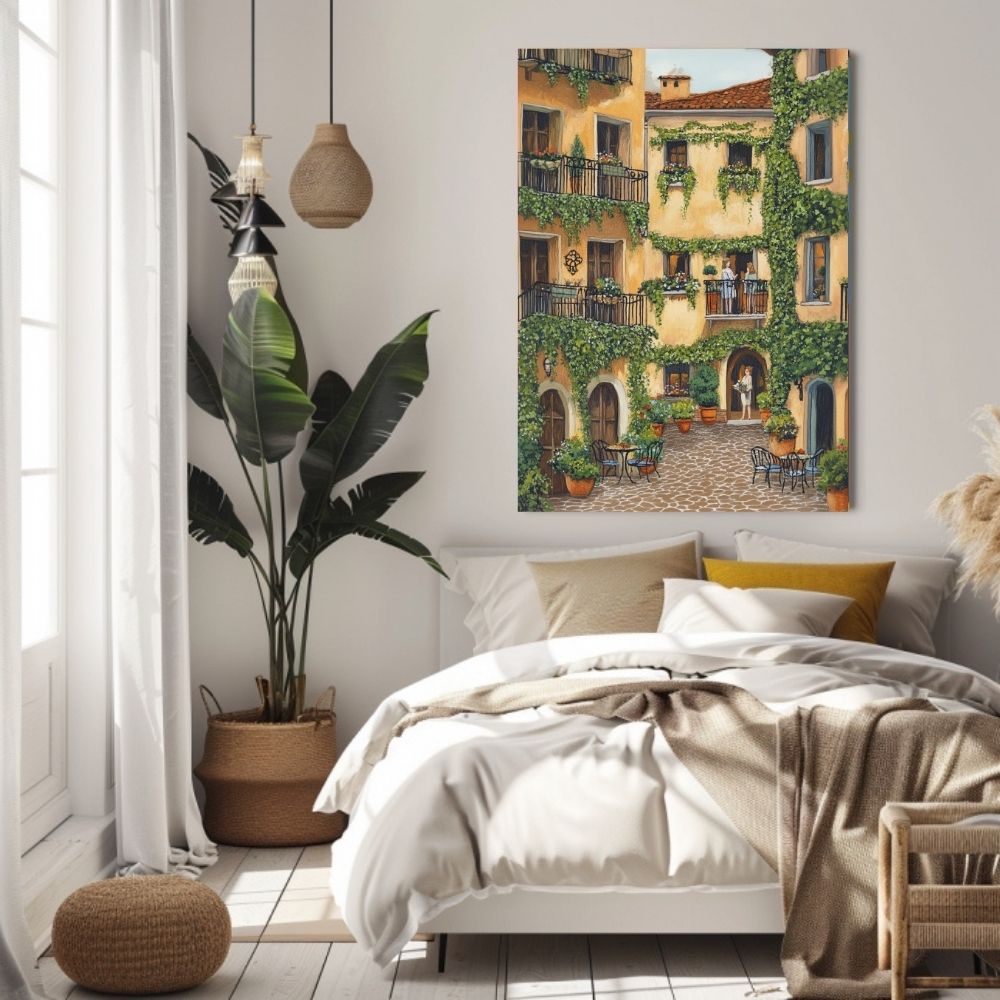 French Courtyard with Ivy and Cobblestones Digital Artwork