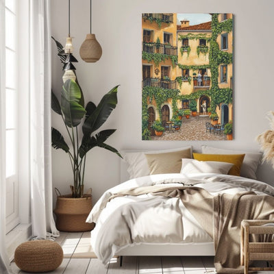 French Courtyard with Ivy and Cobblestones Digital Artwork