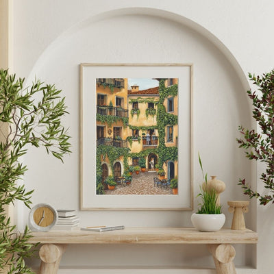 French Courtyard with Ivy and Cobblestones Digital Artwork