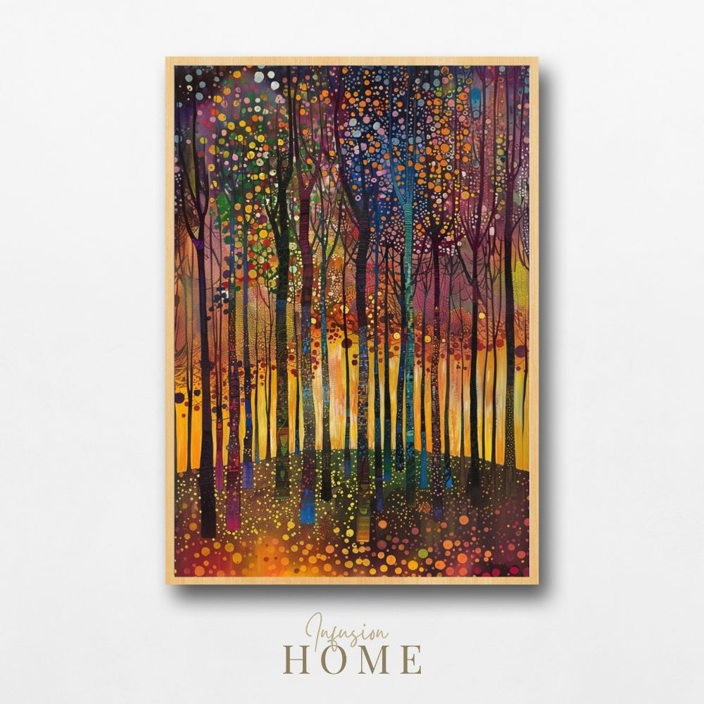 Sunset Forest Glow Circle Art Print