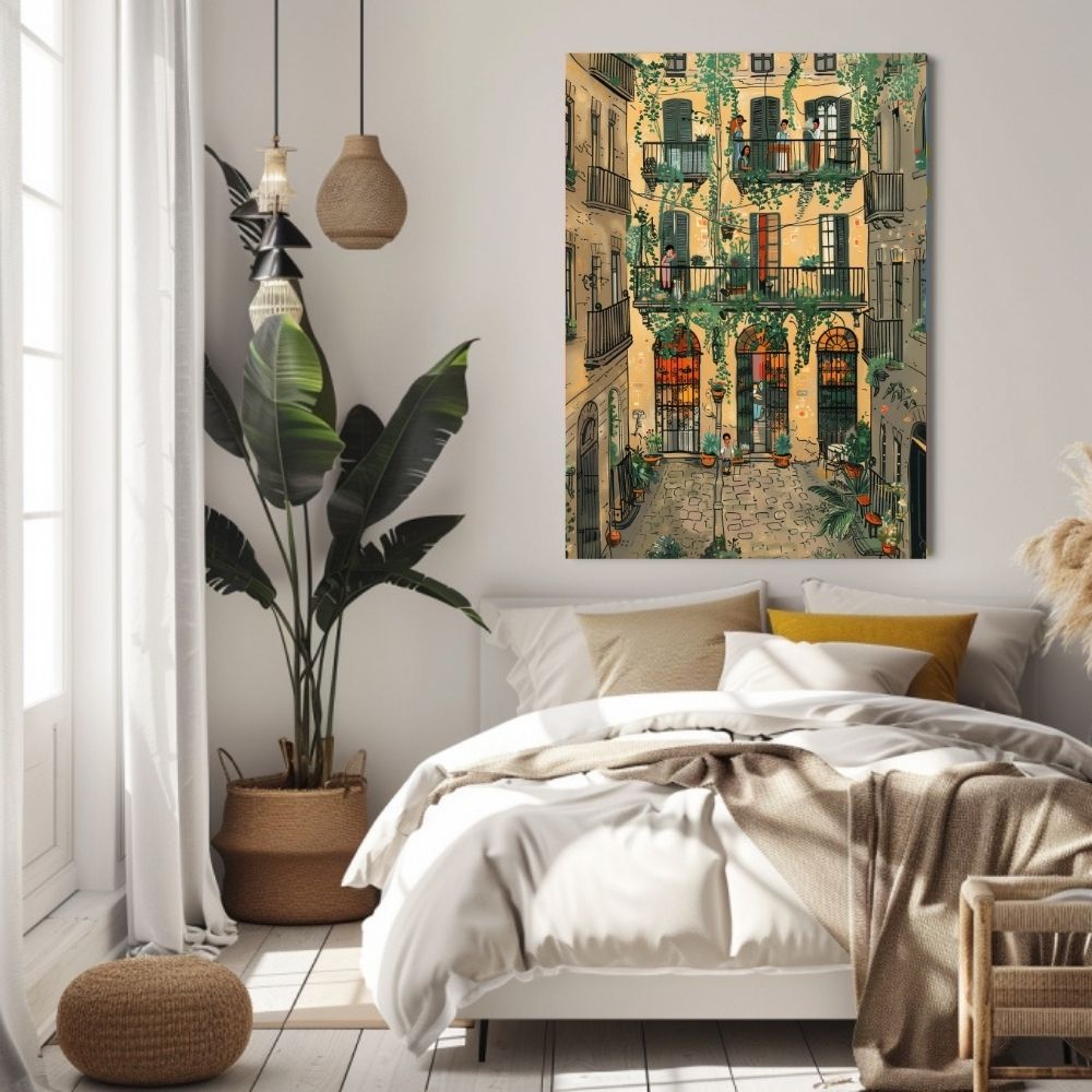 Tranquil French Inner Botanical Village Courtyard Scene Digital Print
