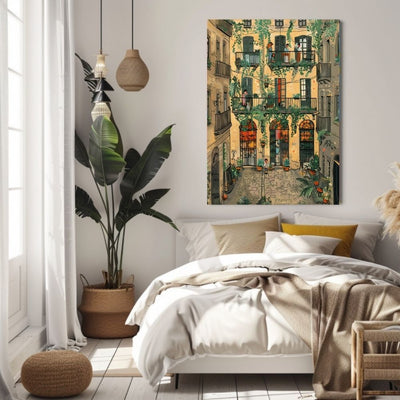 Tranquil French Inner Botanical Village Courtyard Scene Digital Print