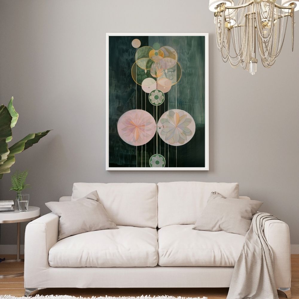 Symmetry in Bloom Geometric Botanical Art in Forest Green
