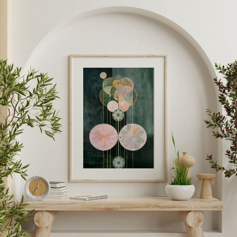 Symmetry in Bloom Geometric Botanical Art in Forest Green
