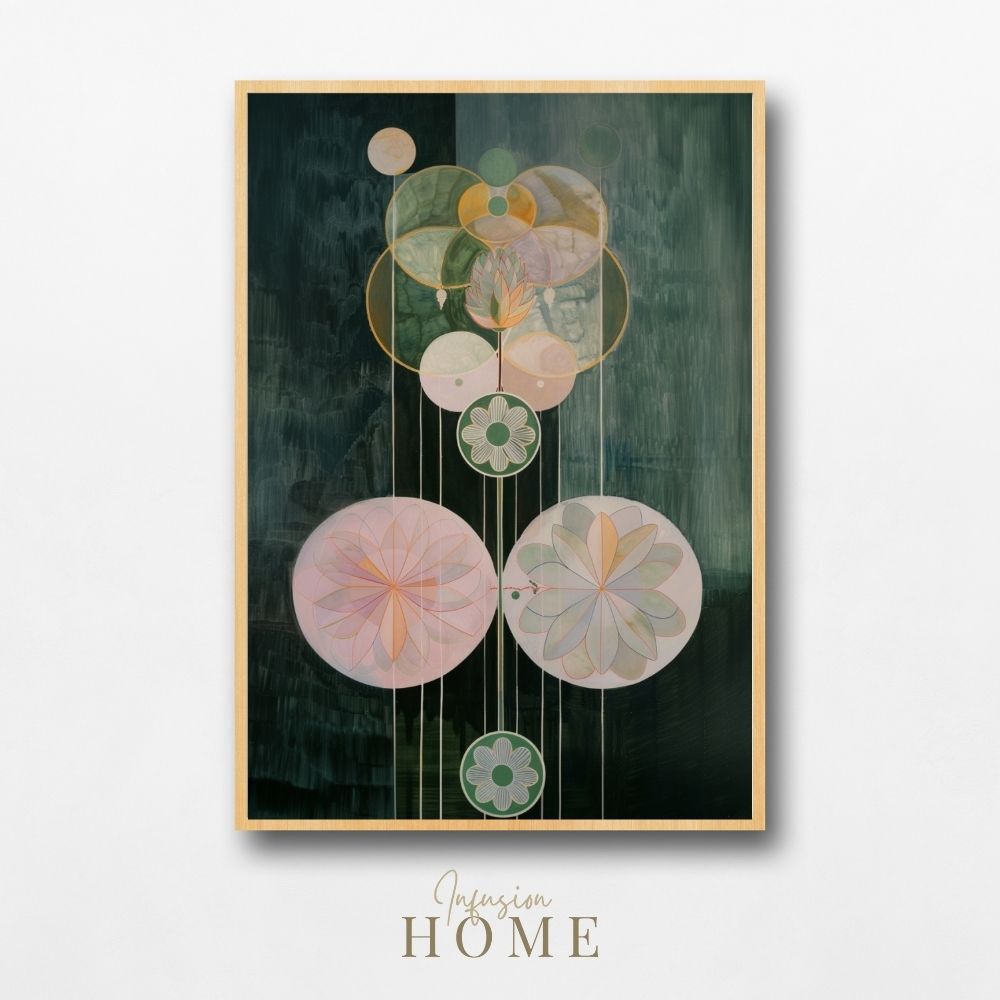 Symmetry in Bloom Geometric Botanical Art in Forest Green