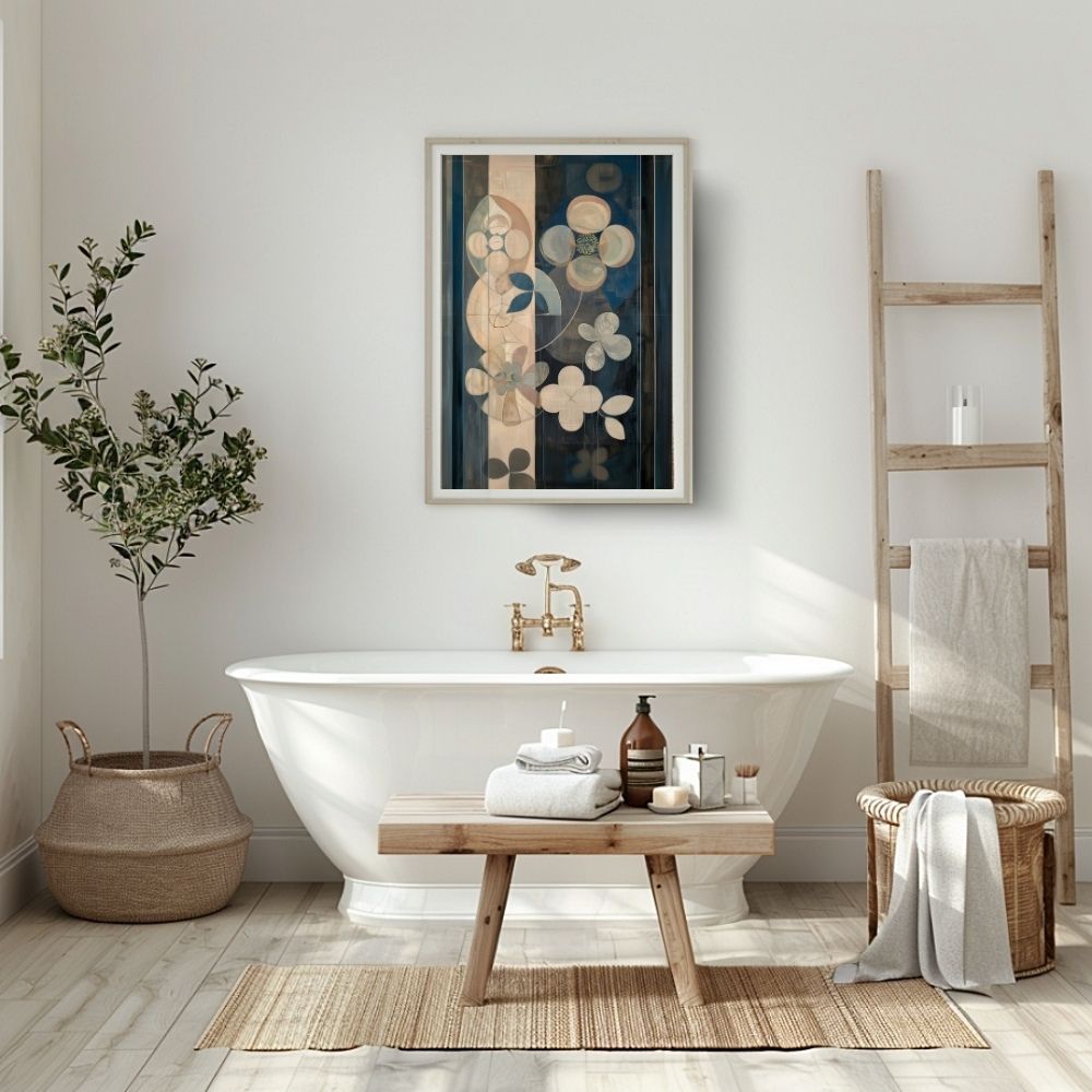 Dusky Nordic Floral Art with Earthy Blues and Neutrals