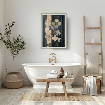 Dusky Nordic Floral Art with Earthy Blues and Neutrals