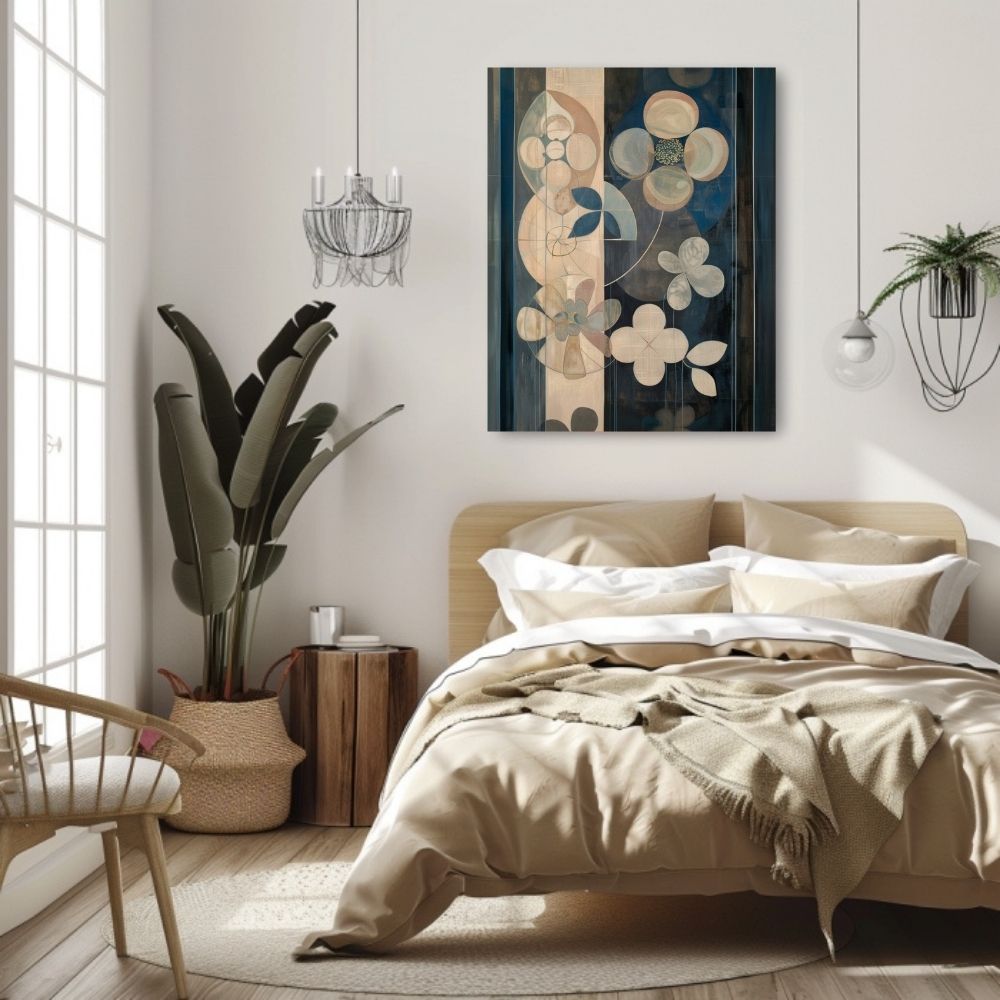 Dusky Nordic Floral Art with Earthy Blues and Neutrals