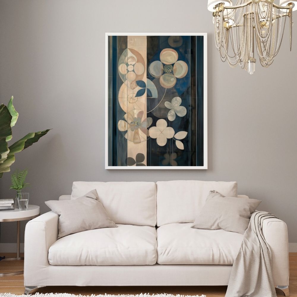 Dusky Nordic Floral Art with Earthy Blues and Neutrals
